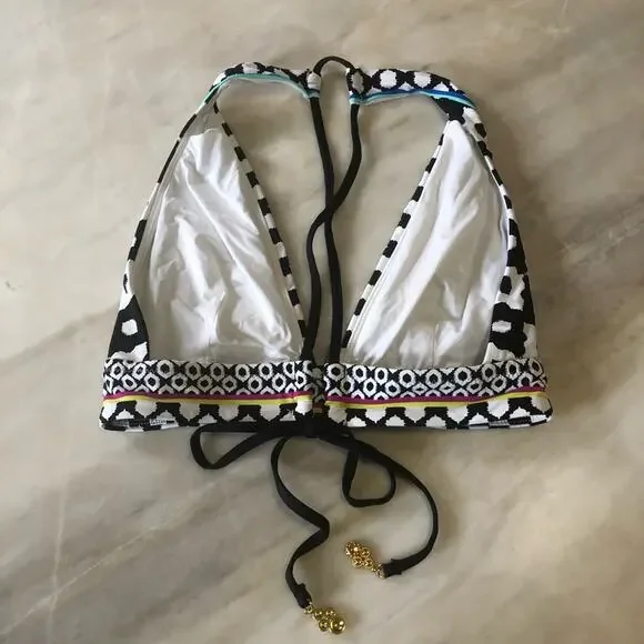 Trina Turk $88 Onyx Ikat Banded Halter Bikini Top size M - Picture 5 of 5